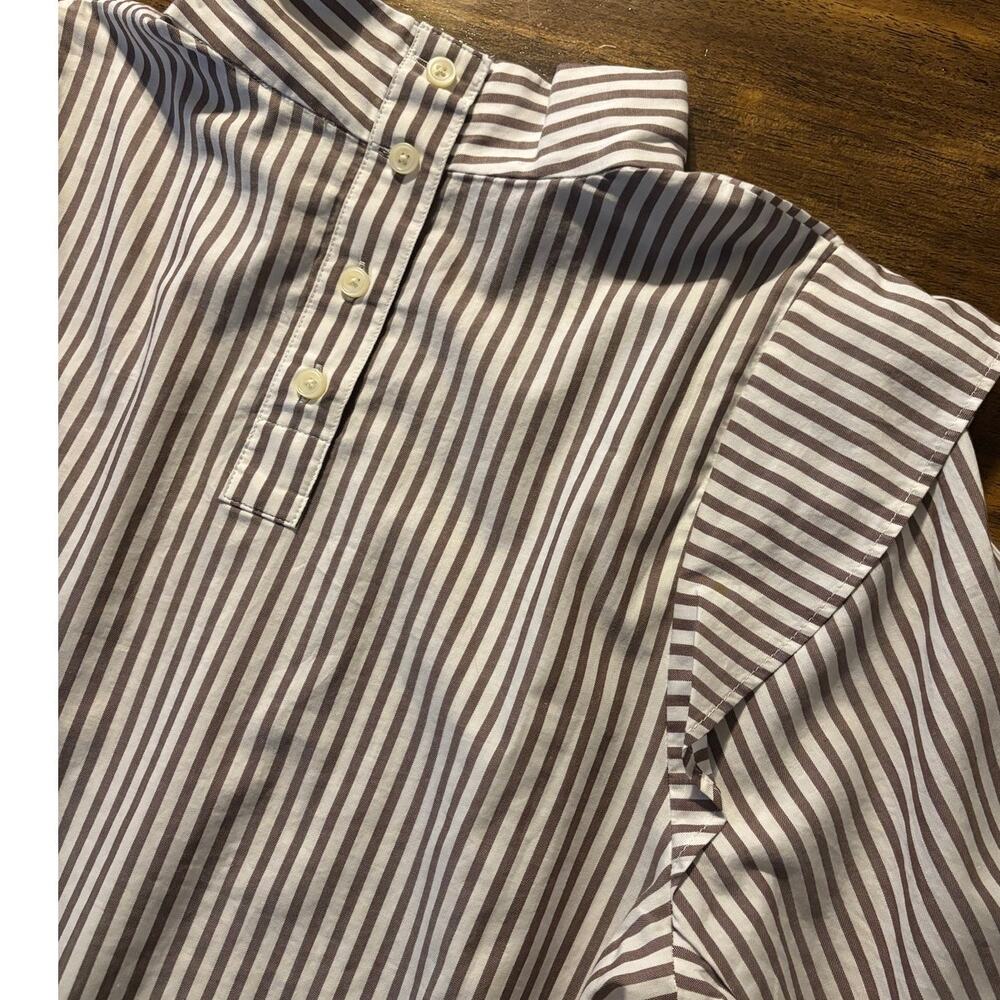 Everlane Women's 6 Shirt Mock Neck Wing Shoulder Blouse 100% Cotton Stripe - Picture 4 of 10
